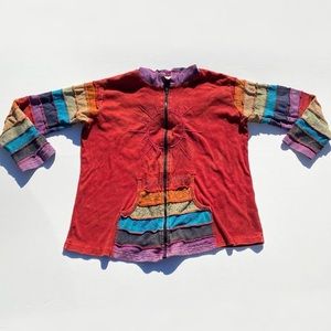 Colorful Patchwork Hoodie Sweater Women's Large 100% Cotton Festival Hippie Boho